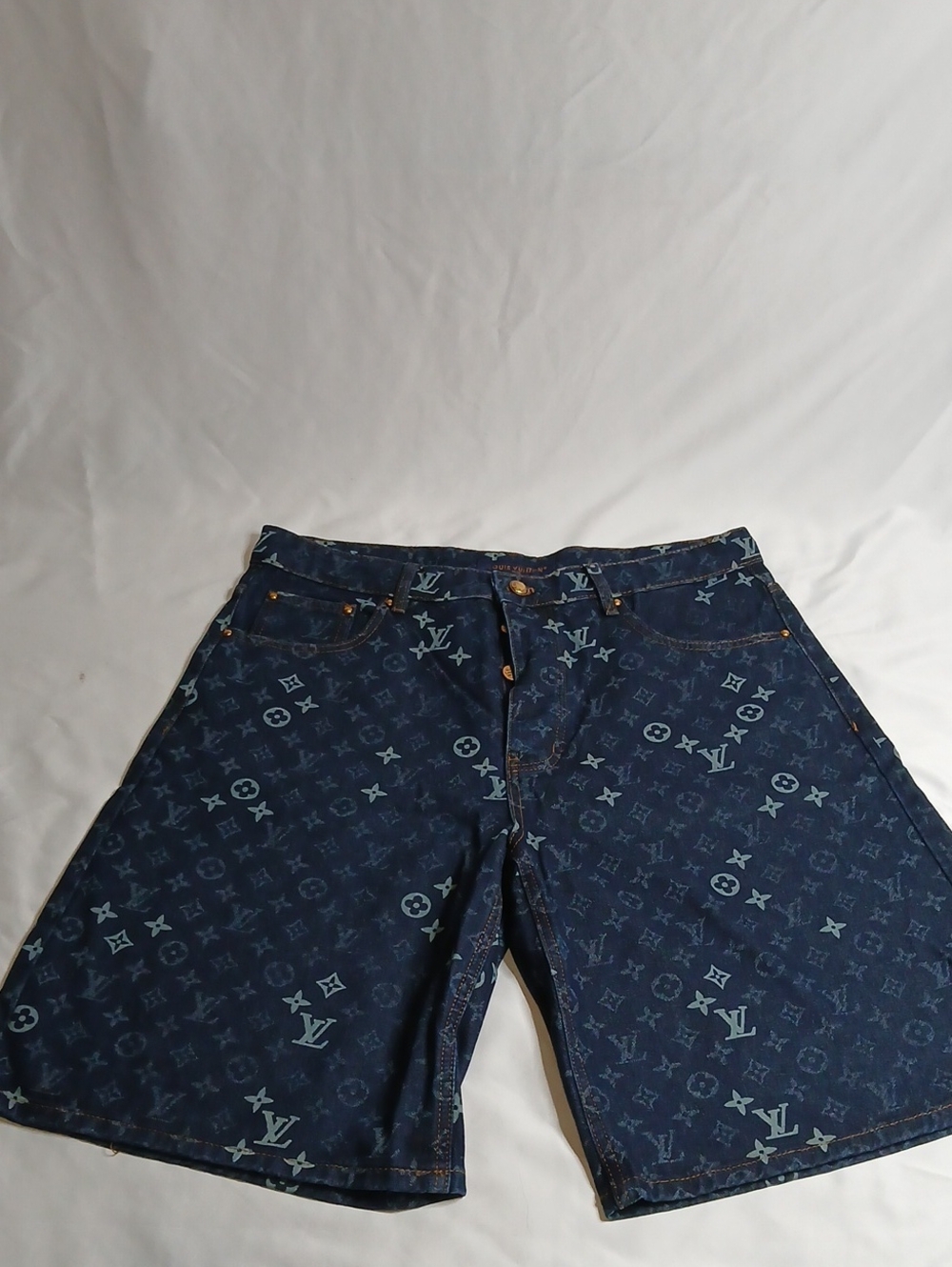 Louis Vuitton Navy Blue Monogram Relaxed Men's Jeans Shorts